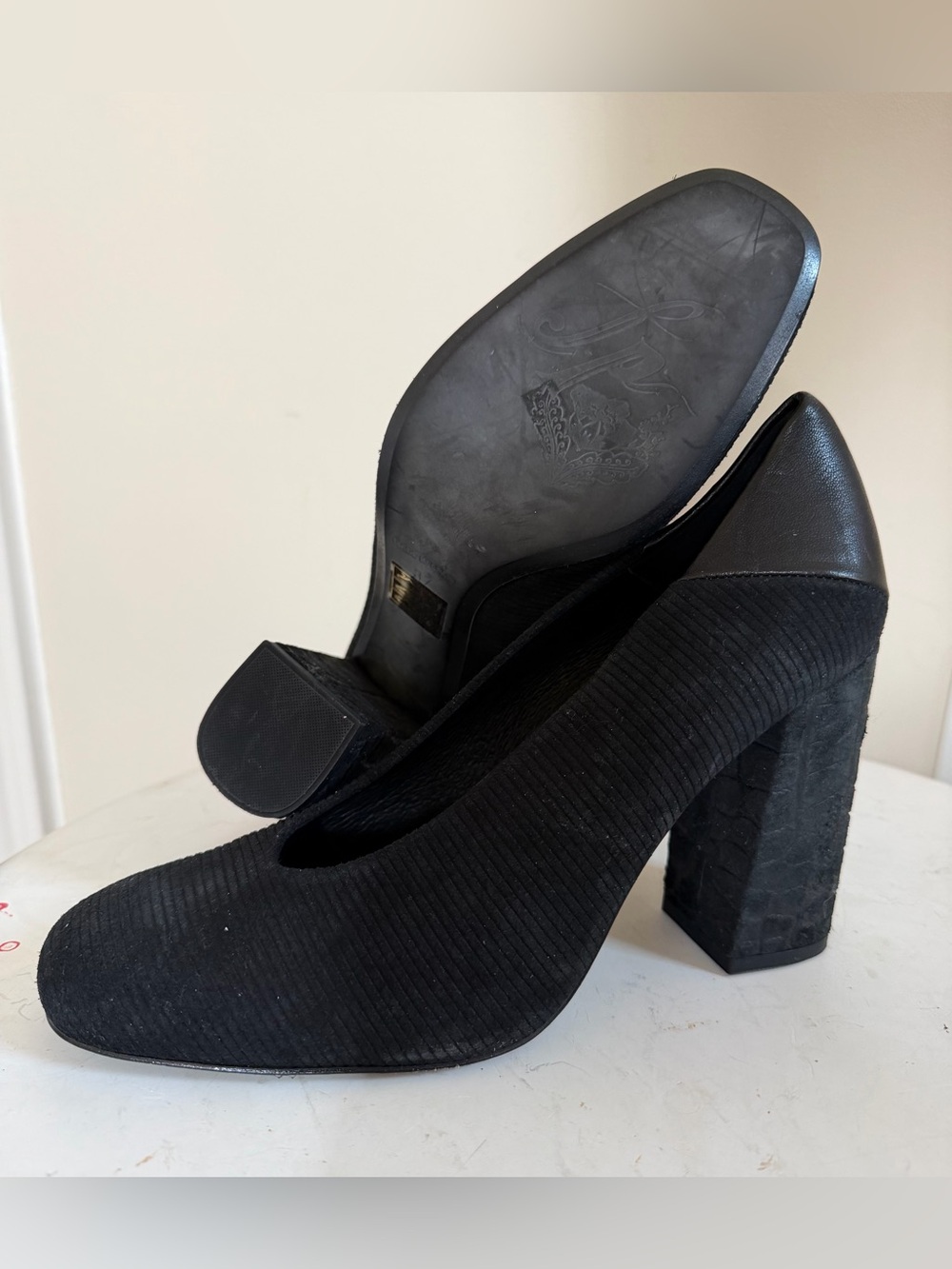 Free People Black Textured Block Heel Pumps